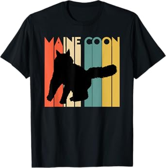 Retro Maine Coon Cat Silhouette Cool Feline Cat Lover Gift Men Women Kids T-Shirt