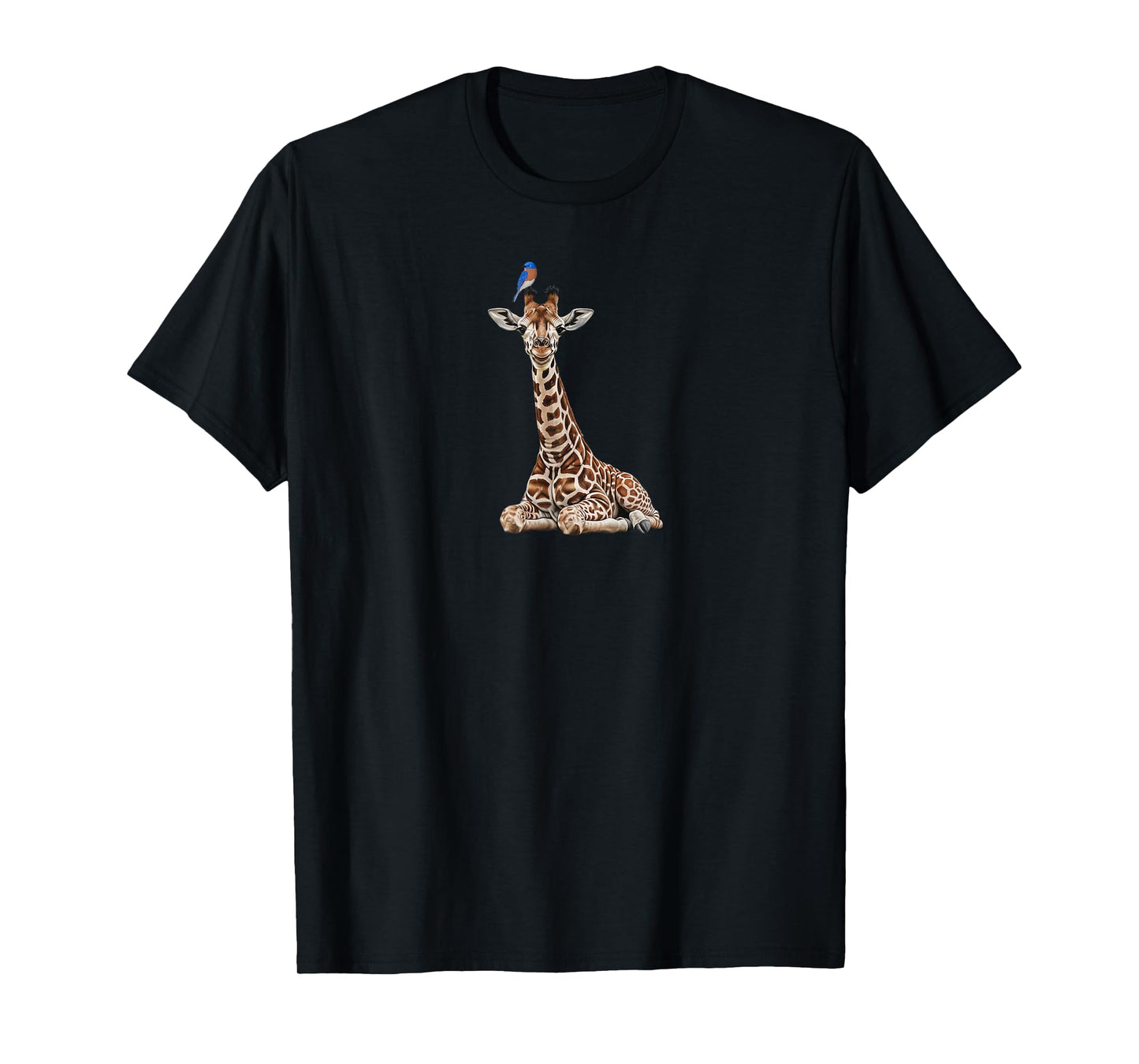 Giraffe with Bluebird Bird Animal Lover Biologist T-Shirt