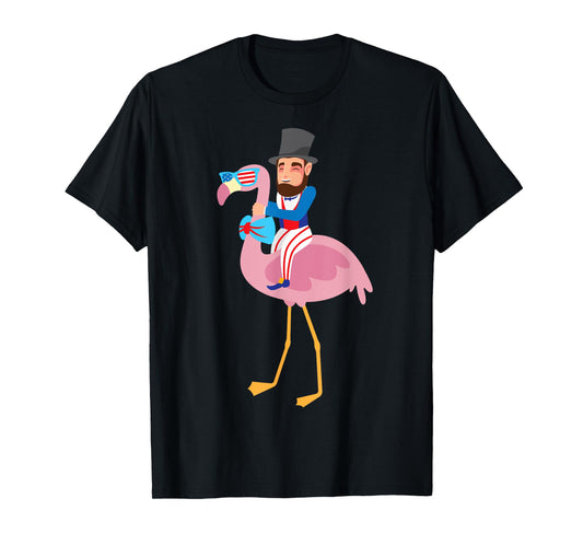 Abraham Lincoln Flamingo 4th Of July American Flag Gift T-Shirt