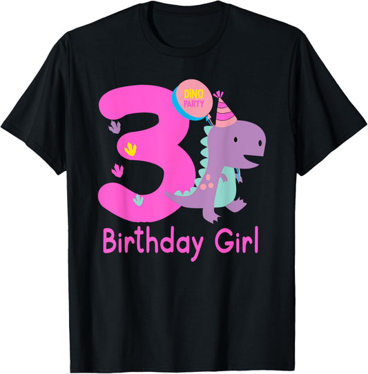 3rd Birthday Dinosaur Girl T-Rex Matching Family Party Three T-Shirt