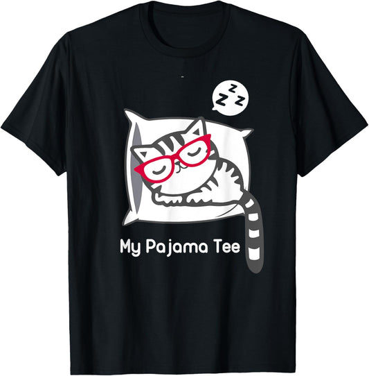 Cat Pajama Shirt Cute Sleeping Kitty with Glasses Pj T Shirt T-Shirt