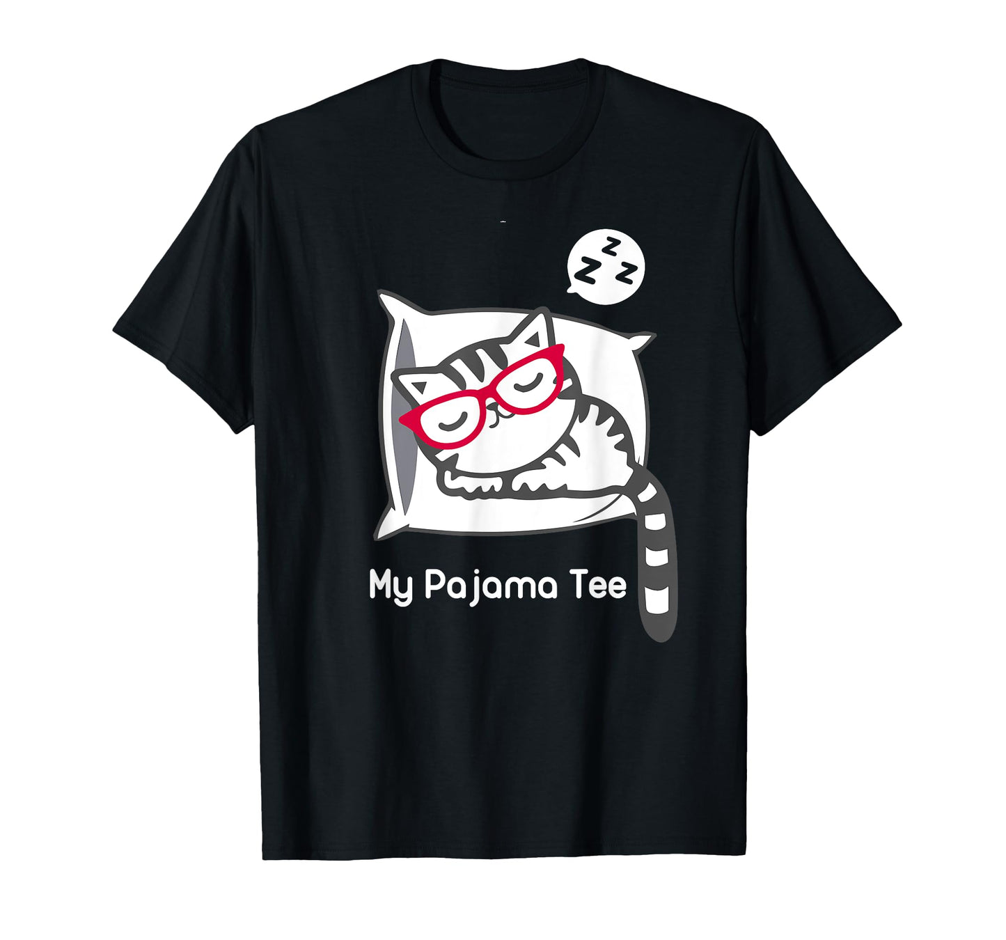 Cat Pajama Shirt Cute Sleeping Kitty with Glasses Pj T Shirt T-Shirt