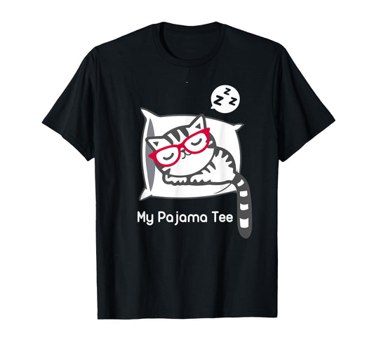Cat Pajama Shirt Cute Sleeping Kitty with Glasses Pj T Shirt T-Shirt