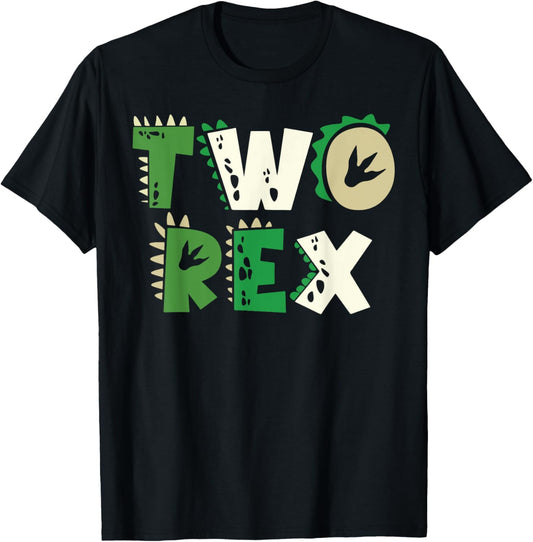 Two Rex Dinosaur Birthday Shirt For 2nd Birthday Boys Girls T-Shirt