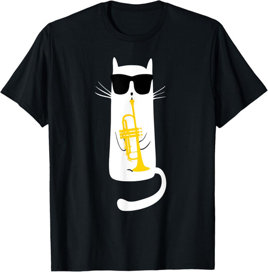 Funny Cat Wearing Sunglasses Playing Trumpet T-Shirt