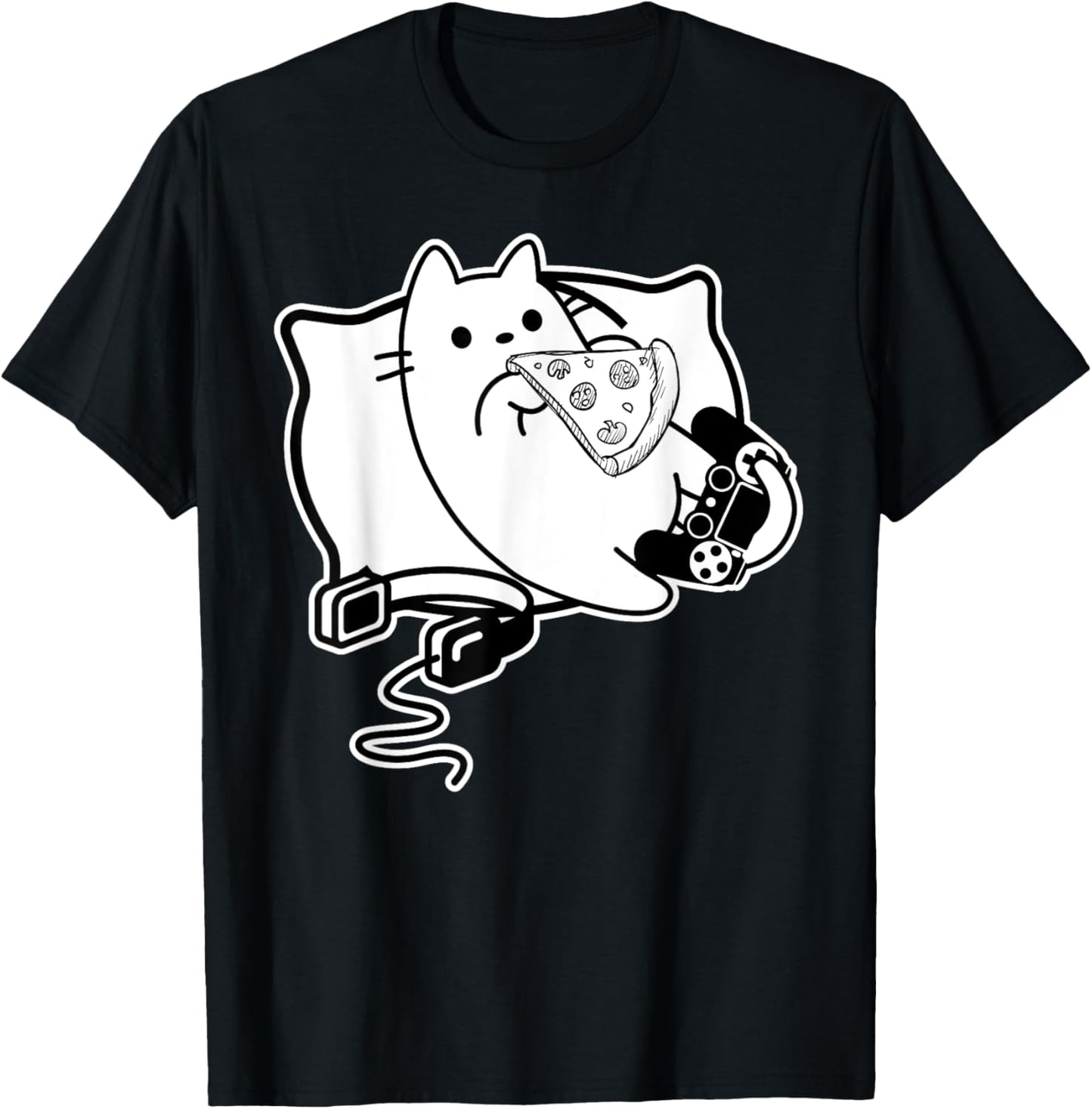 Gamer Cat Girl Boy loading Pizza, Headset and Pad T-Shirt