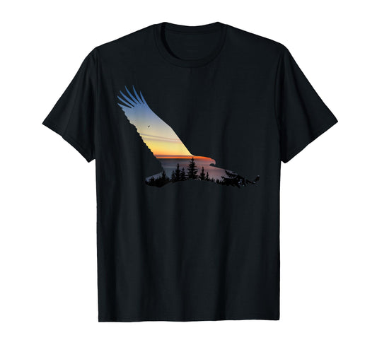Lovely Flying Eagle Trippy Forest Sky Silhouette T-Shirt