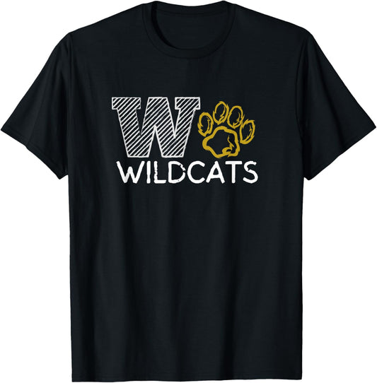 Wildcats Spirit Bold Letter W and Paw Print T-Shirt