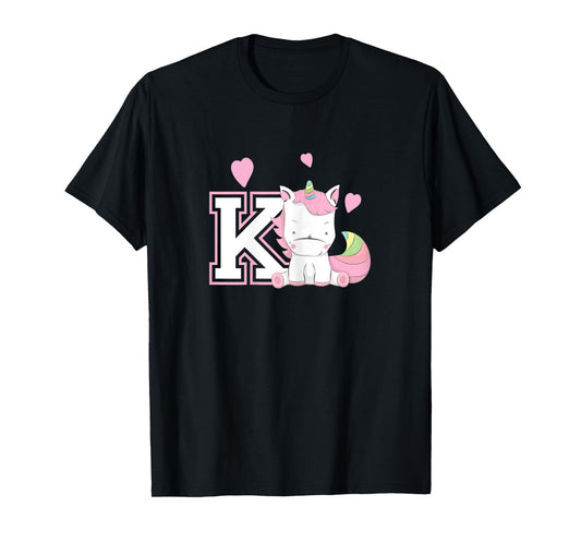 Letter K Monogram T-Shirt Girls Unicorn Gift Tee T-Shirt