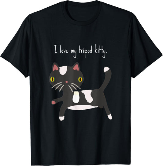 I love my tripod kitty, three legged cat pride, black white T-Shirt