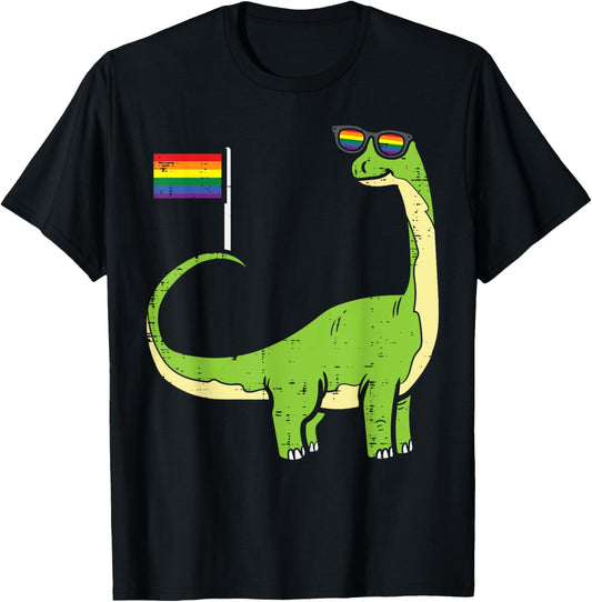 Brontosaurus Dinosaur Dino LGBTQ Rainbow Flag Gay Pride Ally T-Shirt