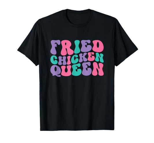 Fried Chicken Queen Womens Retro Vintage Wavy Groovy T-Shirt