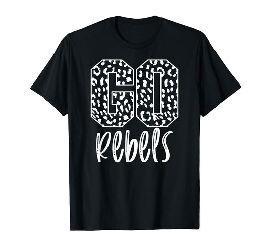 Rebels Team Mascot School Spirit Game Night Leopard Print T-Shirt