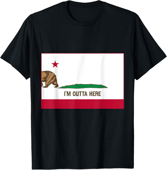 California I'm Outta Here Flag With Bear Leaving T-Shirt