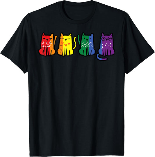Gay Pride Cats Rainbow Flag Lgbt Kittens Women Girls Kids T-Shirt