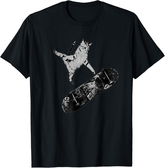Cat on Skateboard Graphic Tee – Funny Kitten on Skateboard T-Shirt
