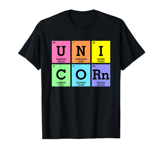 Cute Periodic Table of Elements Unicorn Rainbow Girl Kids T-Shirt