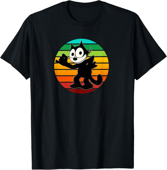 Felix Cartoon Cat Retro Rainbow Sunset Sly Smiling Felix Tee T-Shirt