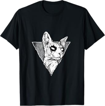 Goth Sphynx Cat Halloween Evil Cat Satanic Hairless Cat T-Shirt