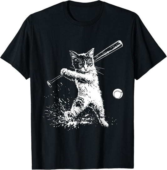 Funny Cat Baseball Graphic T-Shirt