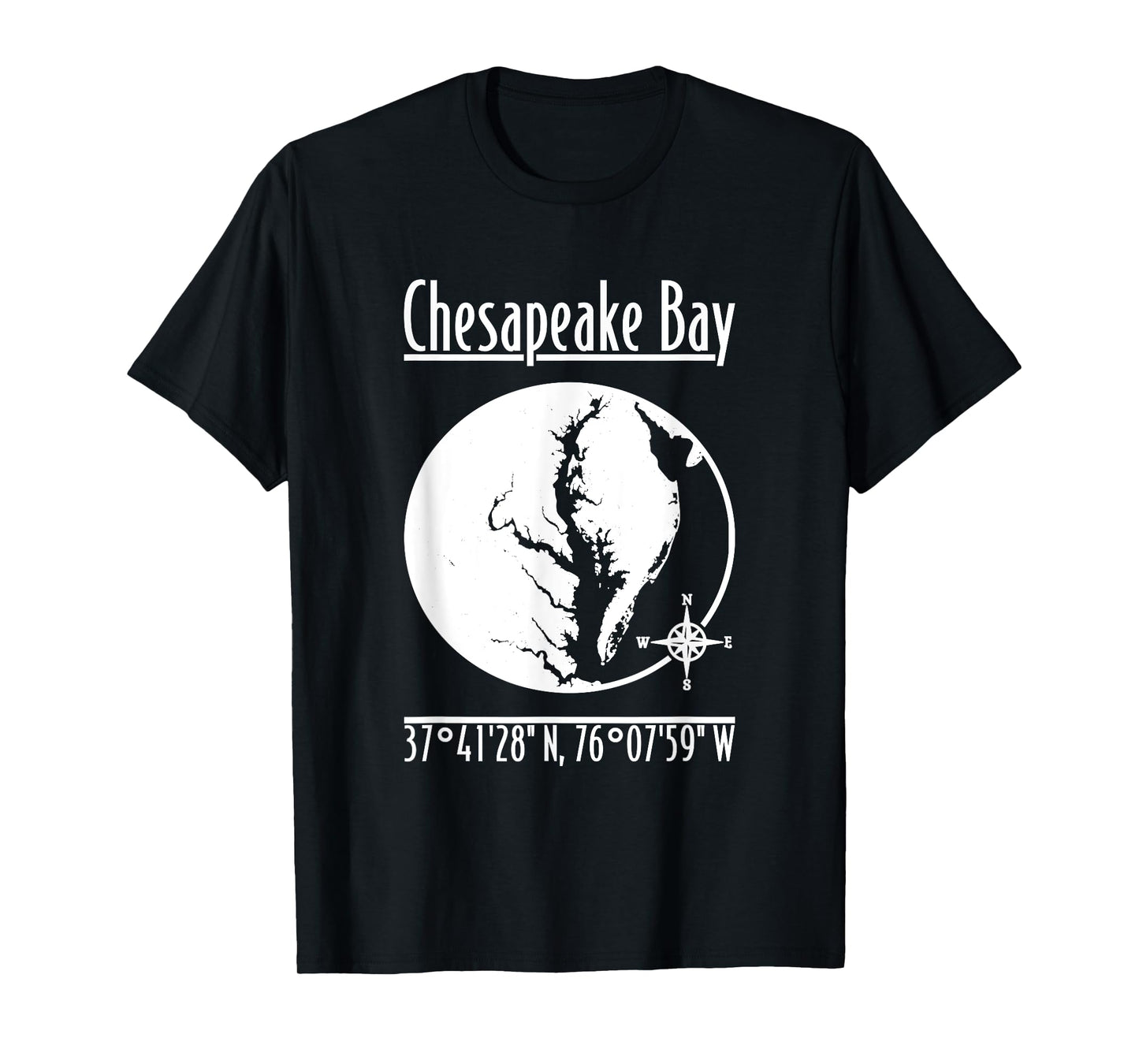 Designed by GeoGearCo Modern Chesapeake Bay Nature T-Shirt, Men's Unisex-Adults, Short Sleeve, Black, Small