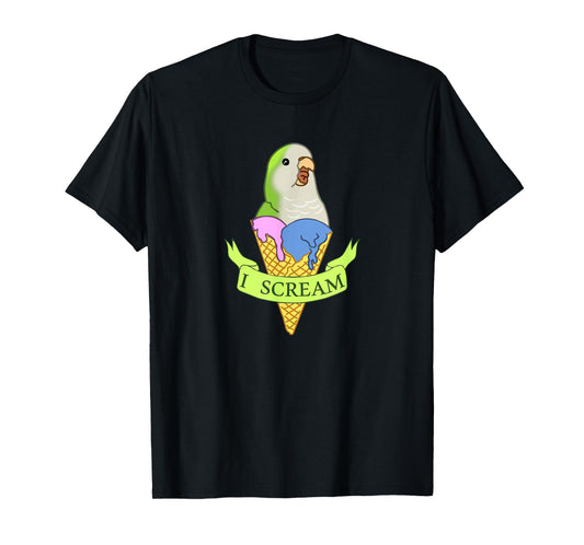 Funny Ice cream Monk Parakeet, I scream Green quaker parrot T-Shirt for Men Women Kids
