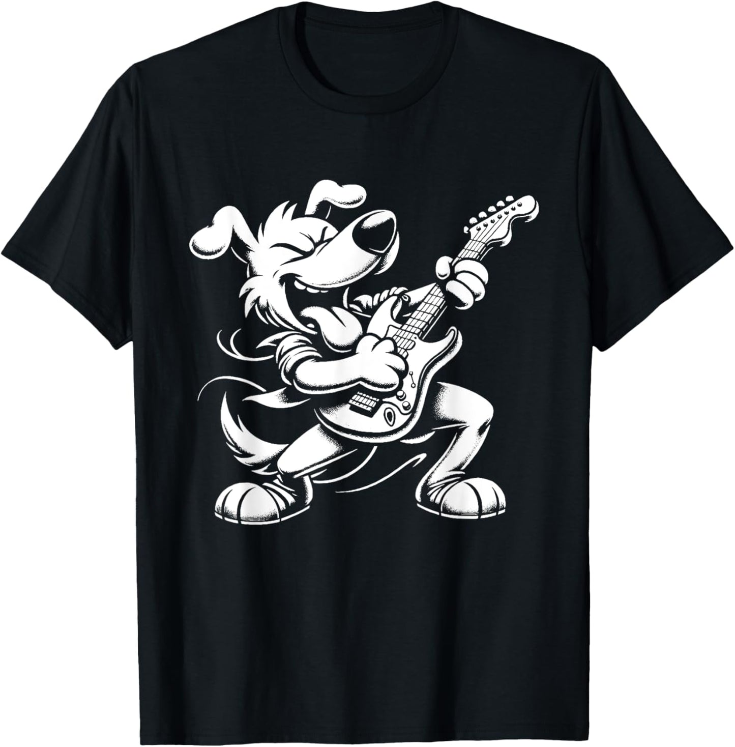 Retro Dog Lovers Rock Dog Playing Guitar - Funny Guitar Dog T-Shirt