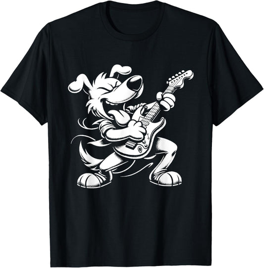 Retro Dog Lovers Rock Dog Playing Guitar - Funny Guitar Dog T-Shirt