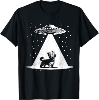 Teacup Yorkie Mom Dad Dog - Funny Alien UFO Men Women T-Shirt