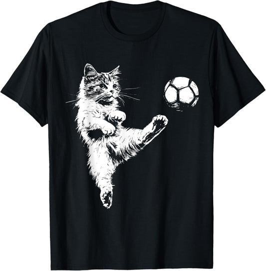 Funny Cat Soccer Ball Graphic T-Shirt