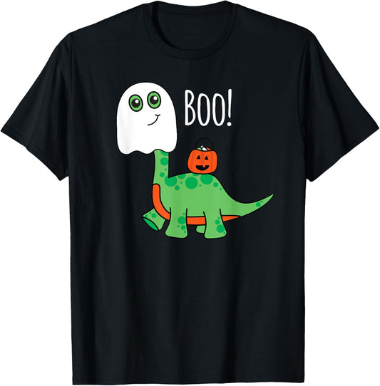 Funny Halloween Ghost Dinosaur Cute Boo Pumpkin Pail Candy T-Shirt