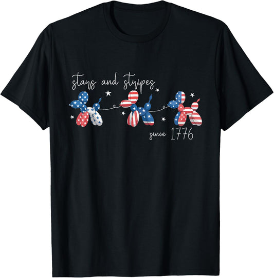 Stars and Stripes Balloon Dog 4th of July Patriotic Animal T-Shirt
