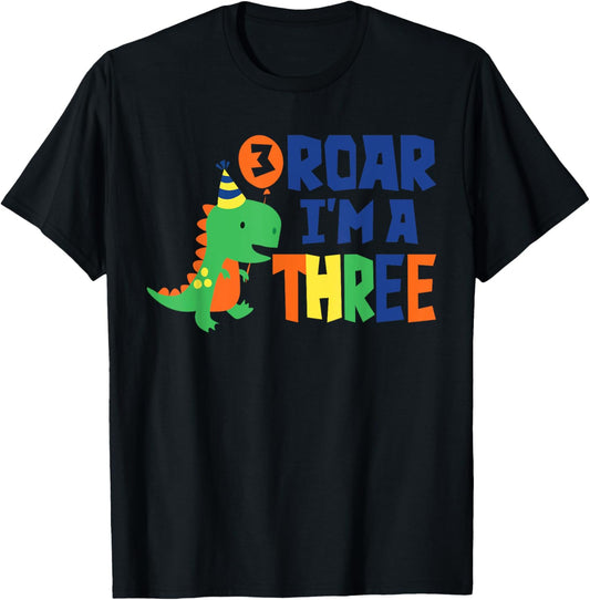 Roar I'm a Three 3rd Birthday For Boy Saurus Rex Dinosaur T-Shirt