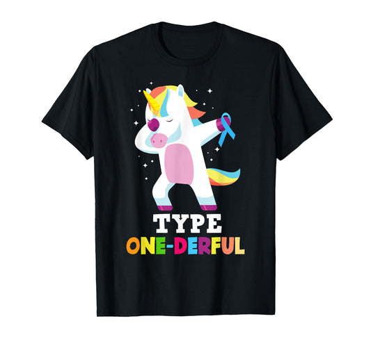 Funny Diabetic Type 1 Diabetes T1D Type One-Derful Unicorn T-Shirt