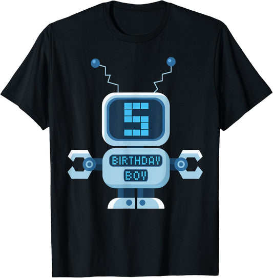 5th Birthday Boy Robot Lover 5 Years Old B-day Party T-Shirt