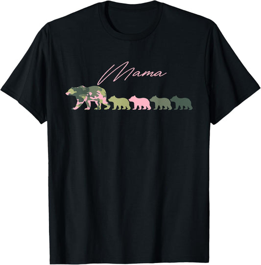 Camo Mama Bear Shirt, Mama Bear and 4 Cubs, Mom of 4 T-Shirt