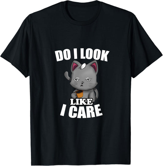 Do I Look Like I Care Cat-Themed T-Shirt - Black, Small