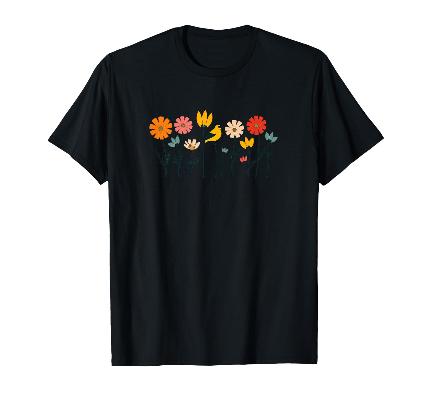 Pop Art Goldfinch and Cosmos Flowers Minimalist T-Shirt