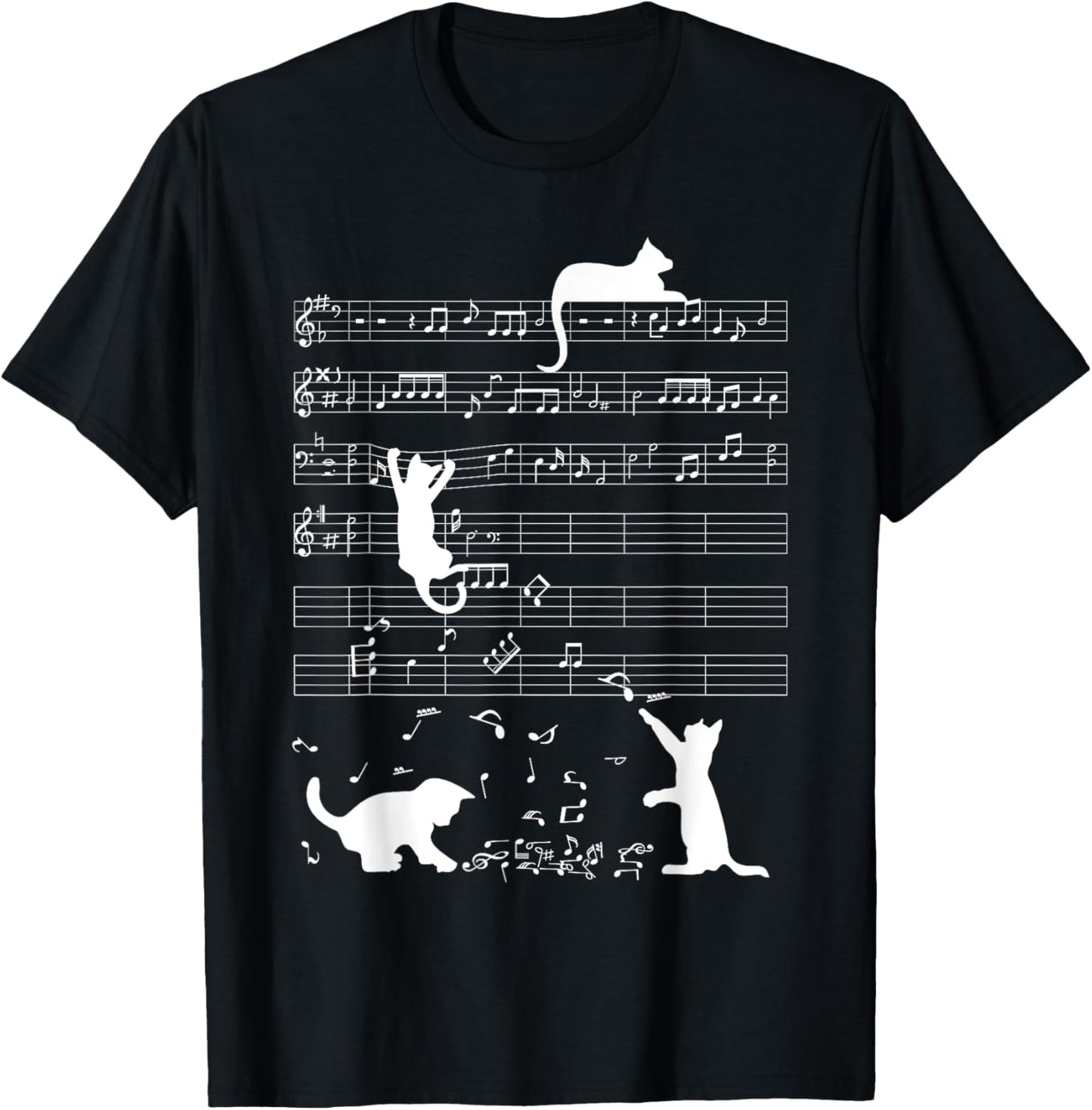 Cute Cat Kitty Playing Music Clef Piano Musician Art T-Shirt