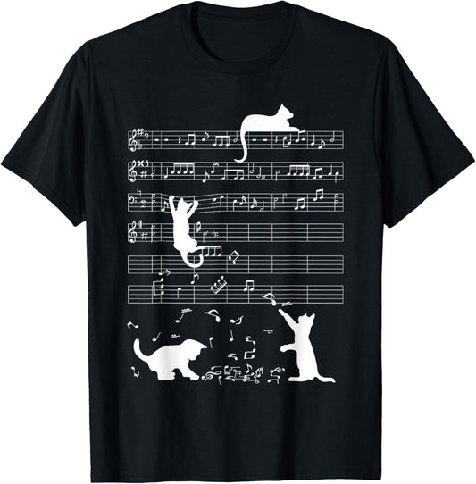 Cute Cat Kitty Playing Music Clef Piano Musician Art T-Shirt