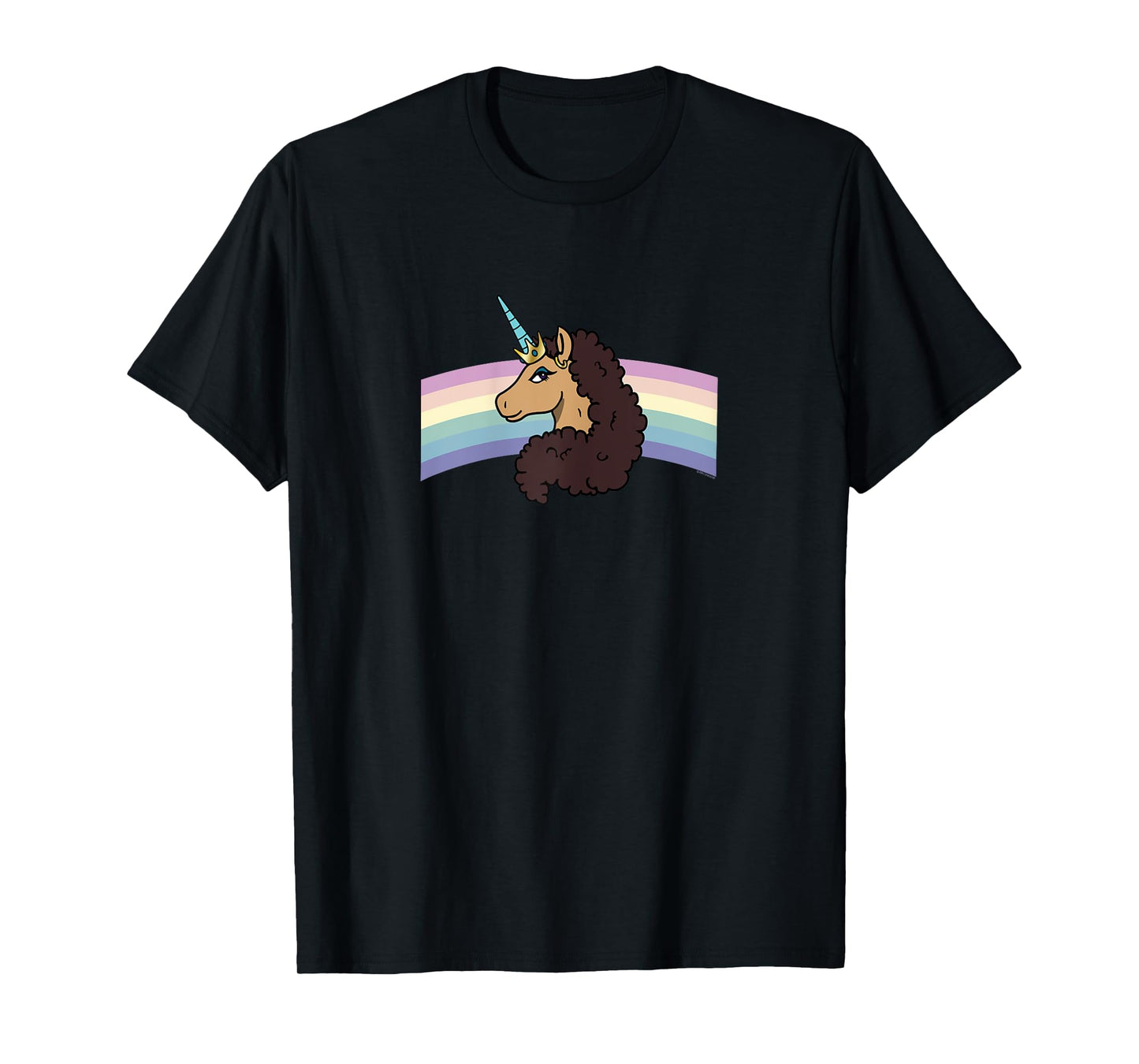 Afro Unicorn Divine Side View Rainbow Portrait T-Shirt