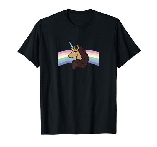 Afro Unicorn Divine Side View Rainbow Portrait T-Shirt
