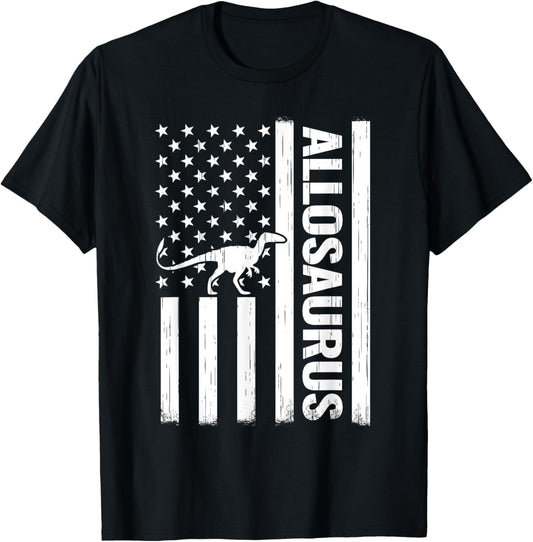 Paleontology USA Flag 4th of July women men allosaurus T-Shirt