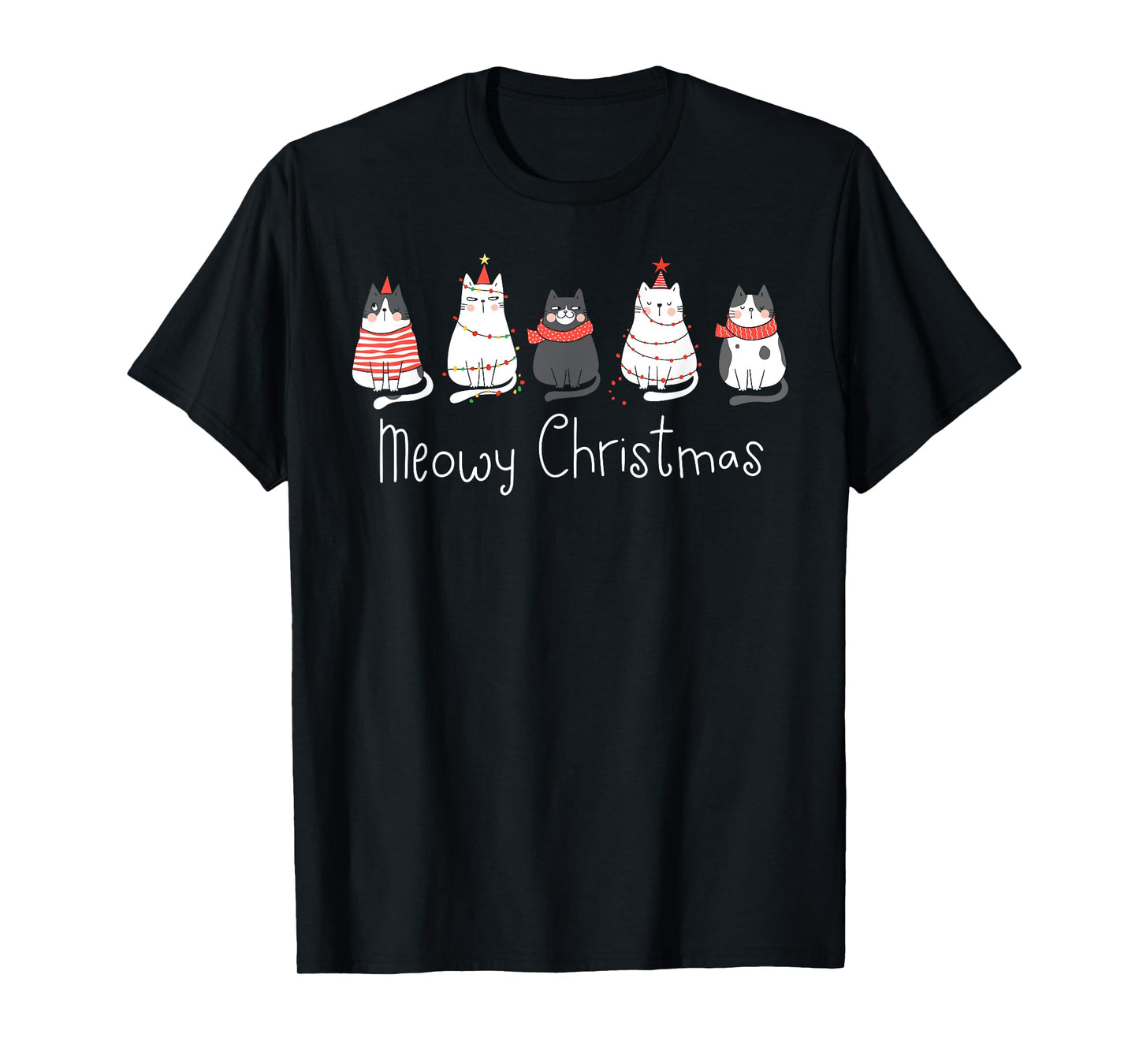 Meowy Catmas Cat Christmas Cute Cats Lover Santa Hat Xmas T-Shirt