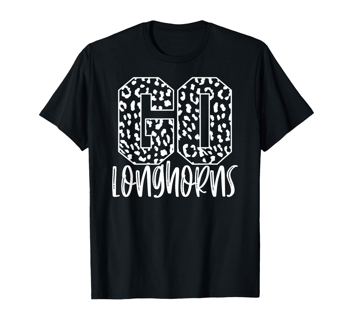 Longhorns Team Mascot School Spirit Game Night Leopard Print T-Shirt