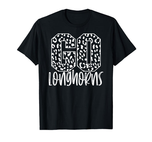 Longhorns Team Mascot School Spirit Game Night Leopard Print T-Shirt