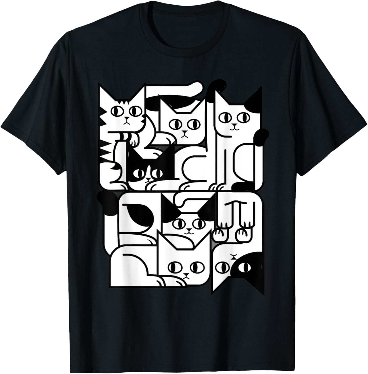 Geometric Cat Silhouette Abstract Kitten Classic Cute Cat T-Shirt, Small, Black