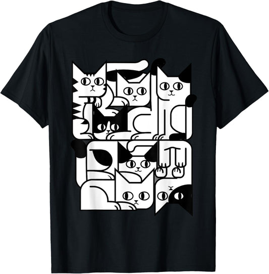 Geometric Cat Silhouette Abstract Kitten Classic Cute Cat T-Shirt, Small, Black