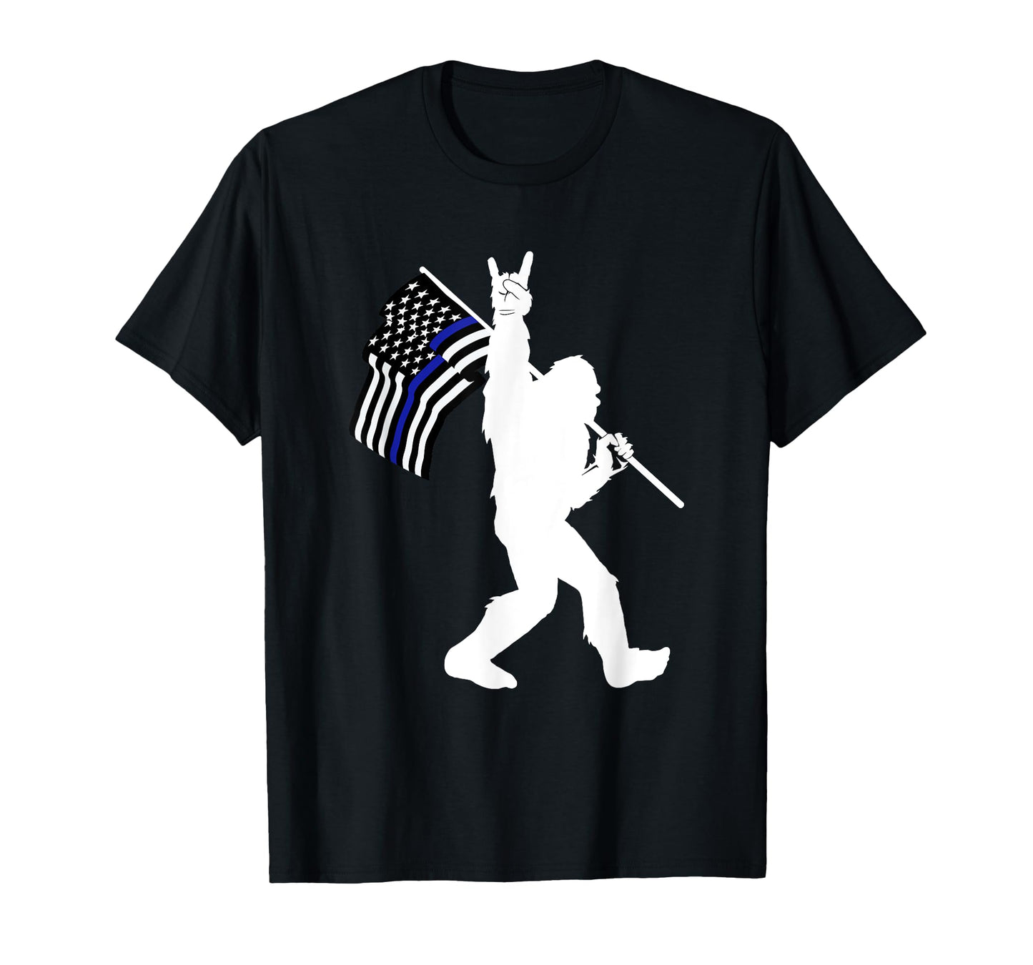 Funny Bigfoot Rock and Roll Thin Blue Line Flag for Police T-Shirt