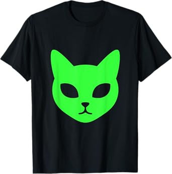 Green Alien Cat Face A Futuristic Feline Graphic T-Shirt